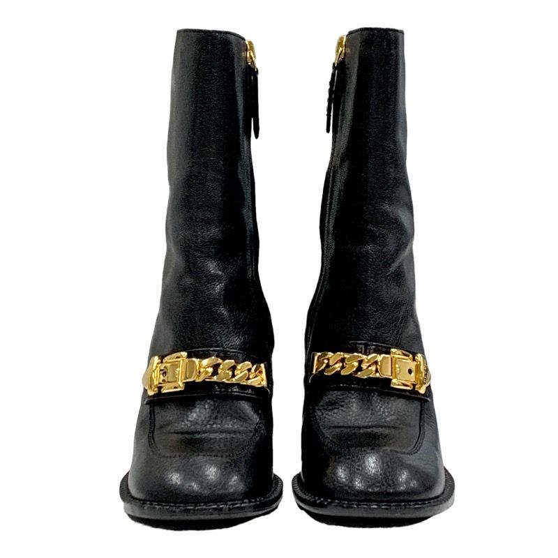 Gucci Boots Short Boots Shoes Chain Belt Leather Black Gold