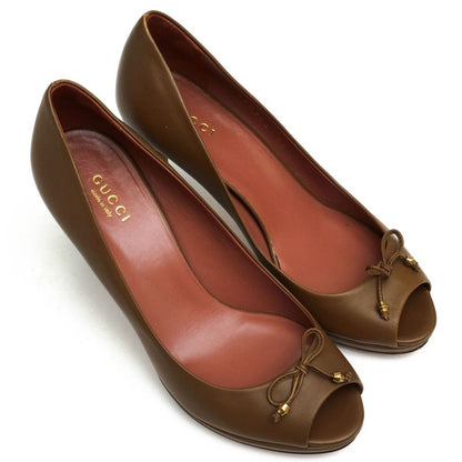 Gucci Pumps Shoes Women Leather Genuine Brown 310346 Open Toe Leather Sole