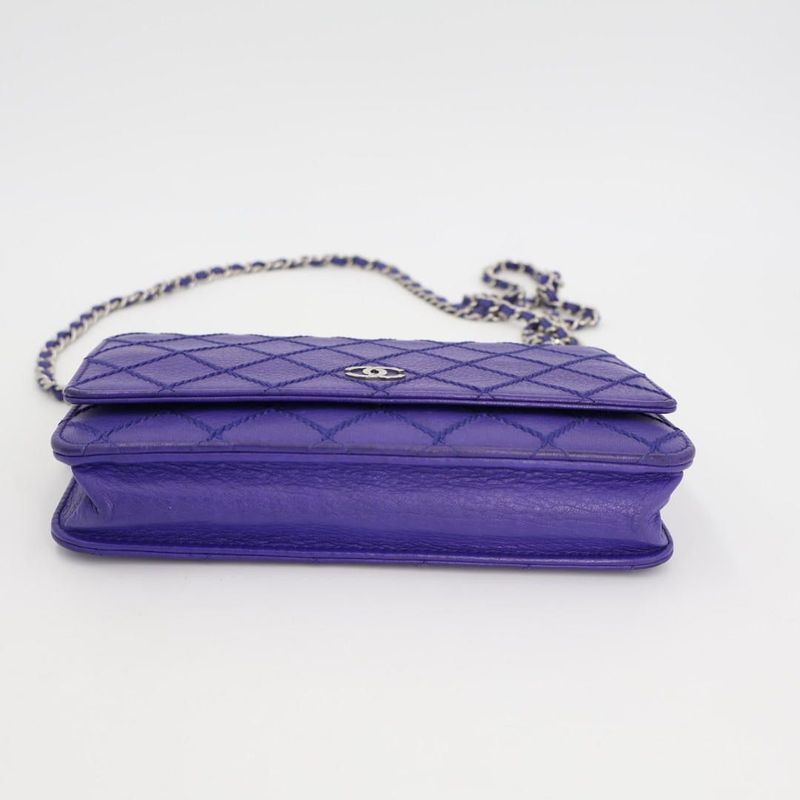 Chanel Chain Wallet Shoulder Bag Women Leather Blue