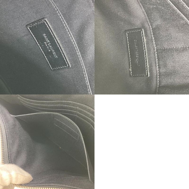 Saint Laurent Paris Clutch Bag Logo Patch 397295 Leather Black