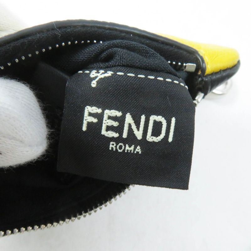 Fendi Bug's Eye Triangle Bicolor Leather Coin Case With Key Ring Yellow Black