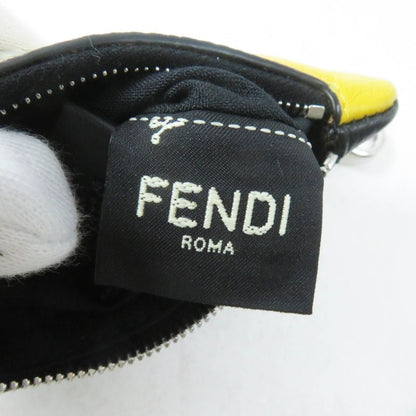 Fendi Bug's Eye Triangle Bicolor Leather Coin Case With Key Ring Yellow Black