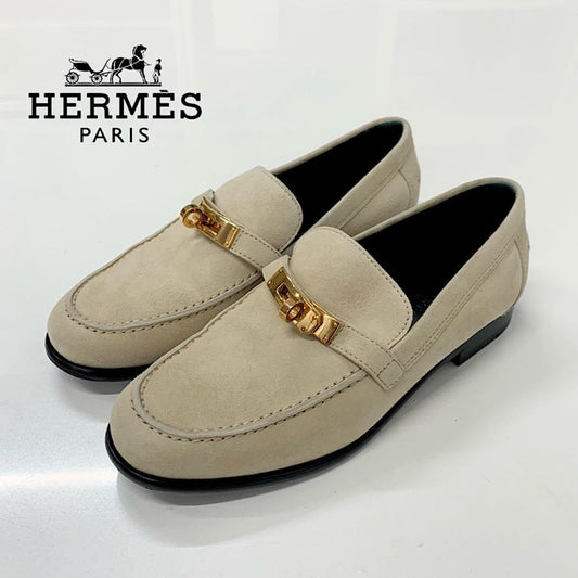 Hermes D'estaing Suede Kelly Hardware Loafers Beige