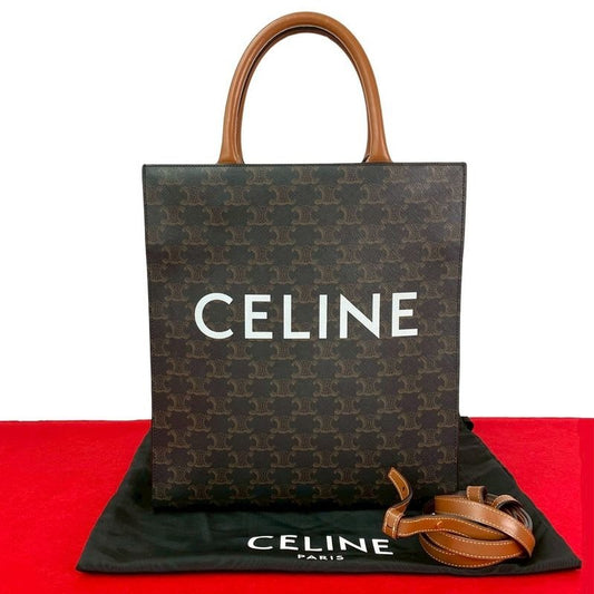 Celine Vertical Cabas Leather 2-Way Handbag Mini Tote Bag Brown