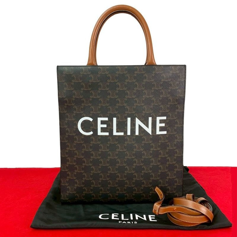 Celine Vertical Cabas Leather 2-Way Handbag Mini Tote Bag Shoulder Bag Brown