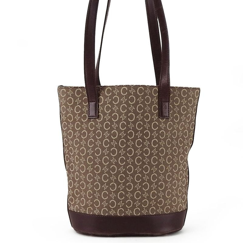 Celine Tote Bag Sulky Canvas Leather Beige Dark Brown Shoulder Bucket Shape