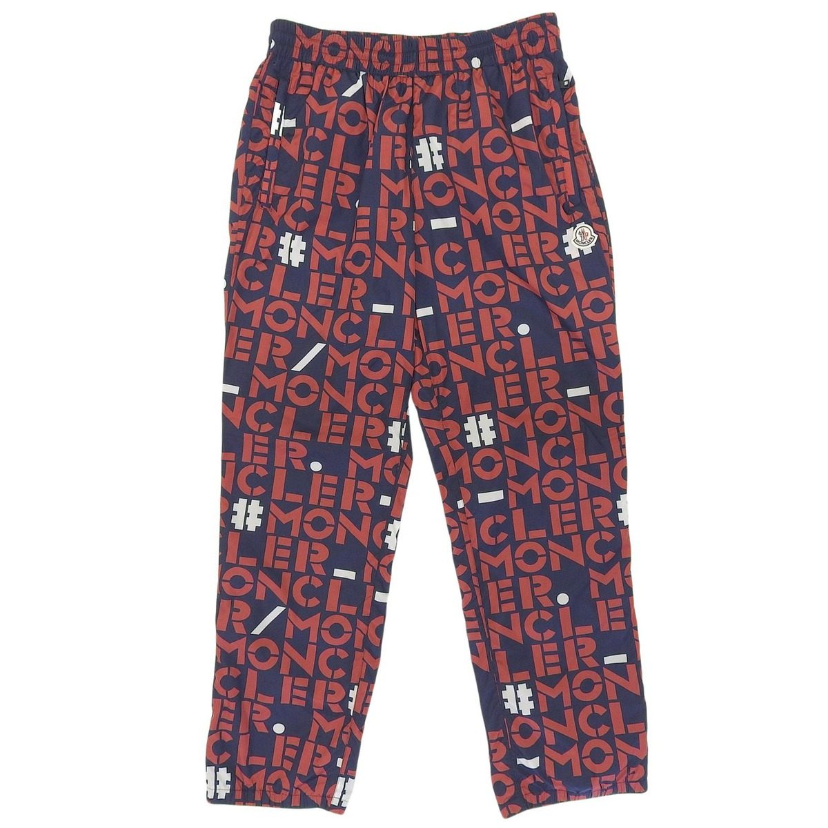 Moncler Genius 2 Pantalone Sportivo All Logo Print Pants with Patch Navy Red