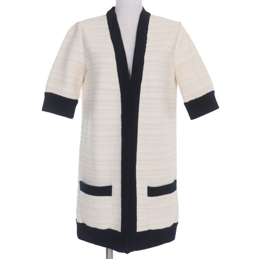 Gucci Wool Cotton Front Open Tweed Collarless Coat Ivory