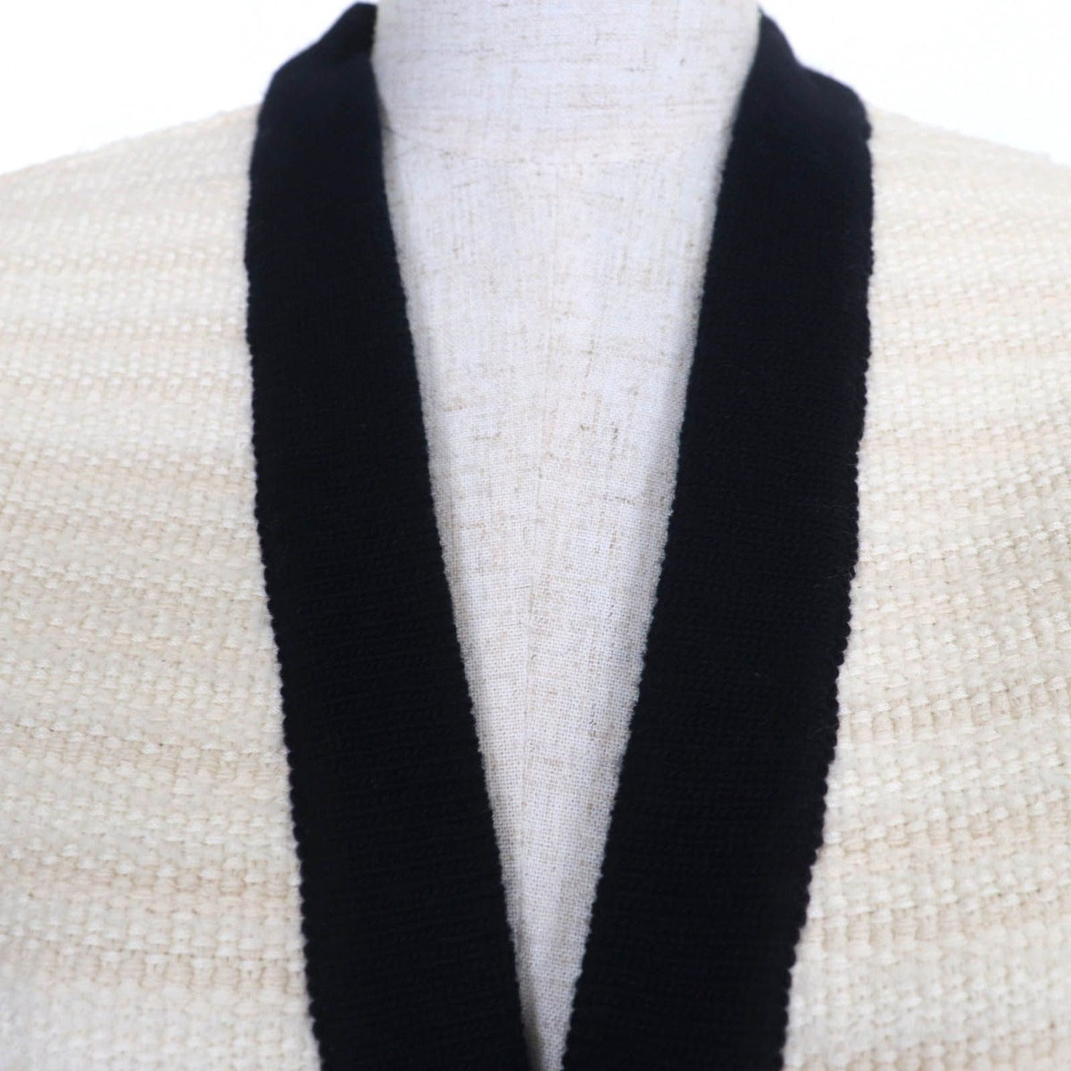 Gucci Wool Cotton Front Open Tweed Collarless Coat Ivory — view 4
