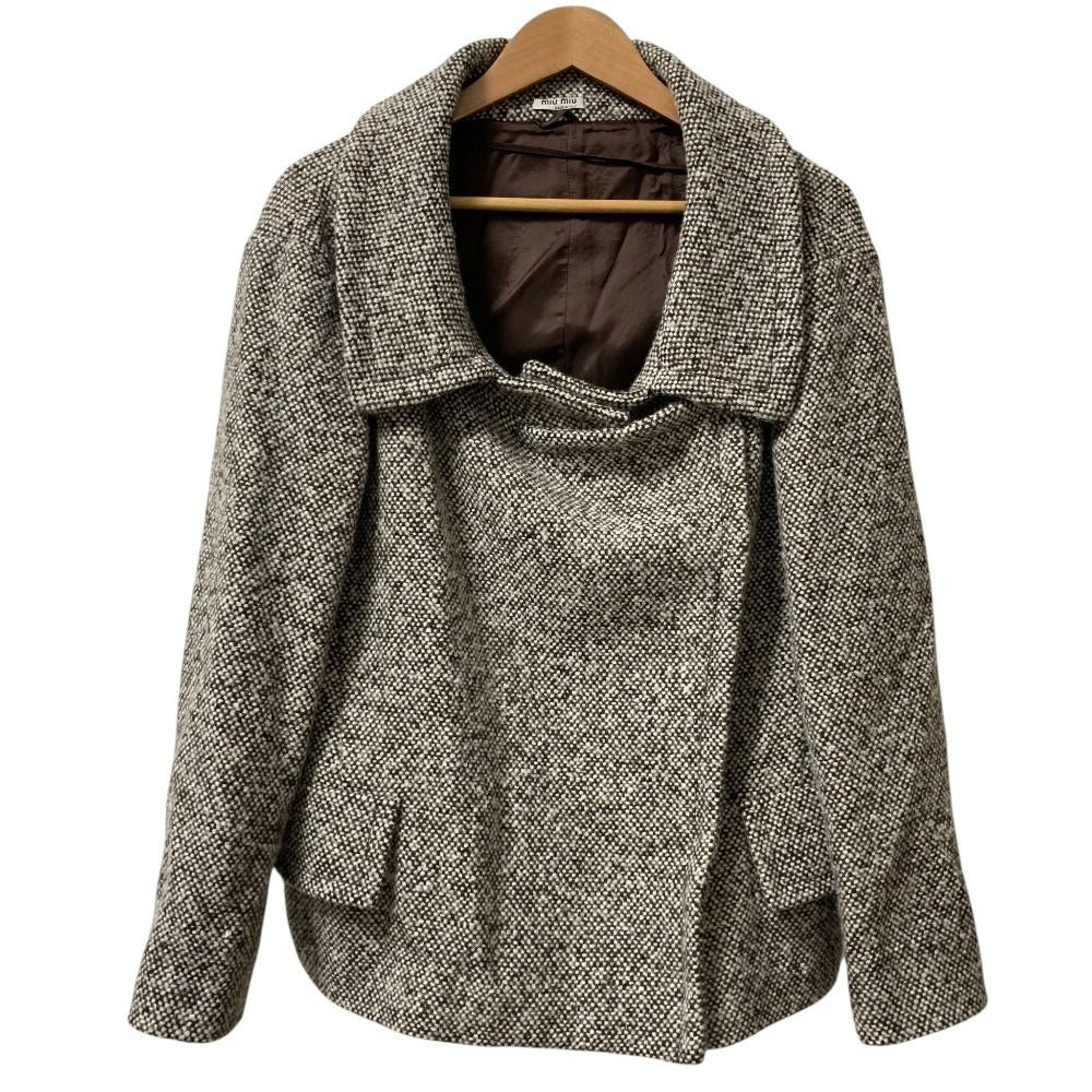 Miu Miu Tweed Jacket Coat 42 Brown White