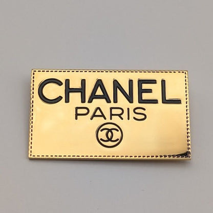 Chanel Logo Plate Square Vintage Gold Brooch