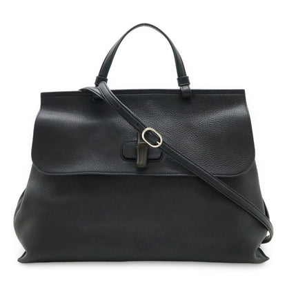 Gucci Bamboo Daily Leather Top Handle Bag Handbag 2-Way Shoulder Black