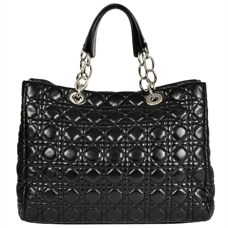 Dior Lady Dior Tote Bag Leather Black Silver Hardware