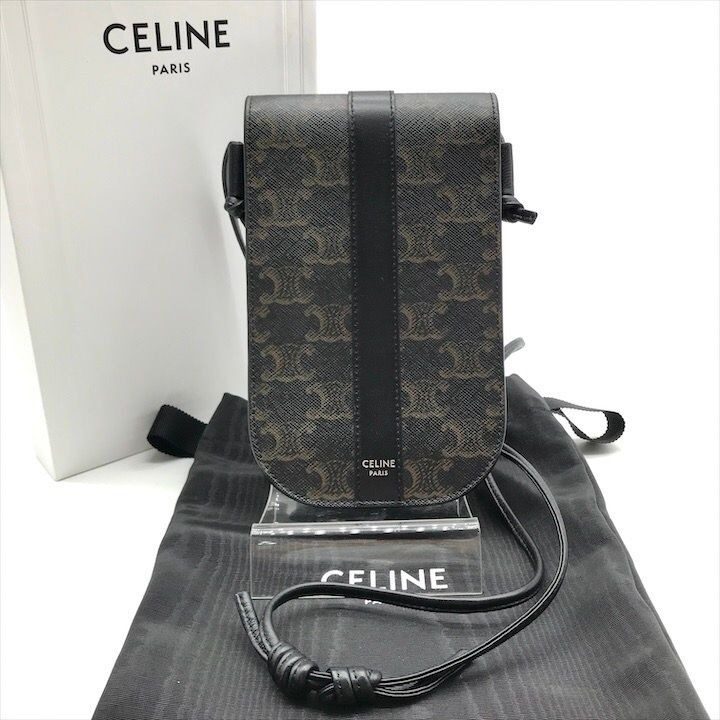 Celine Macadam Triomphe Phone Pouch Shoulder Bag Black Purse