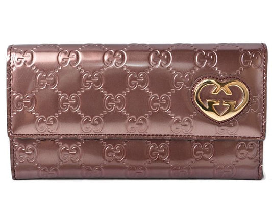 Gucci Wallet Long Wallet GG Pattern Heart-shaped Interlocking G Metallic