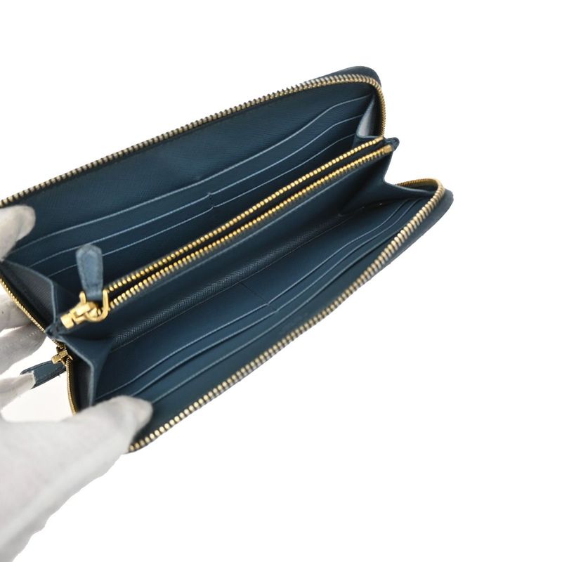 Prada Long Wallet Round Zipper Saffiano Blue 30ka915