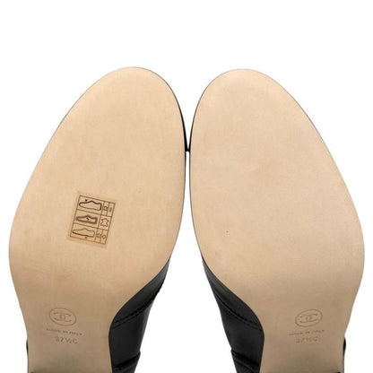 Chanel Heel Pumps Mary Jane G46443 37 1 2 Size Leather Coco Mark Black Gold