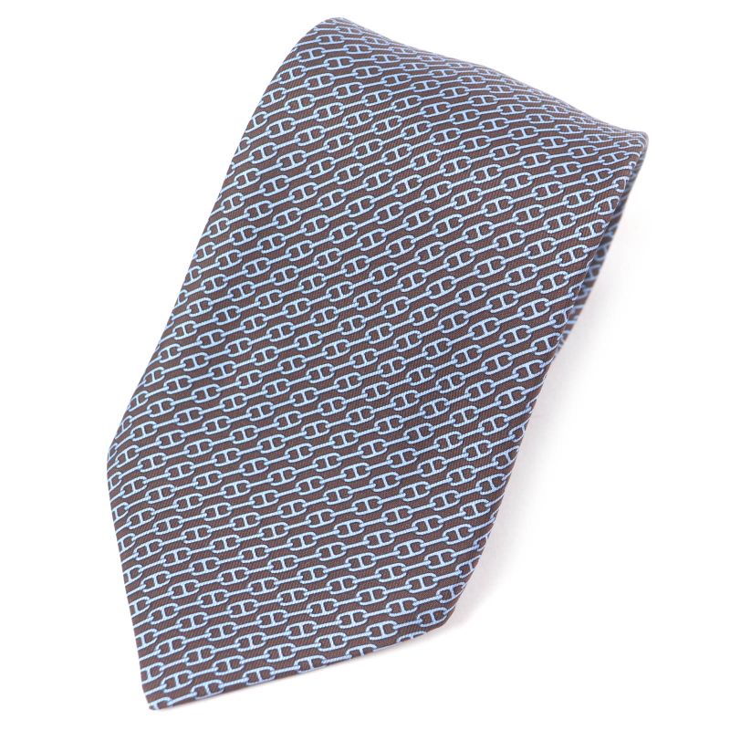Hermes 5261 SA 100% Silk Chaine Chain All Over Pattern Cravat Wide Tie Marron