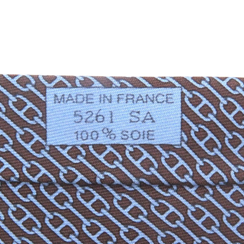 Hermes 5261 SA 100% Silk Chaine Chain All Over Pattern Cravat Wide Tie Marron