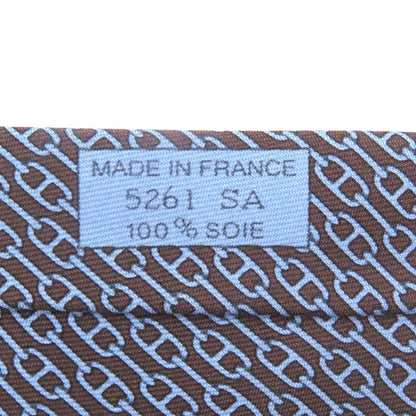 Hermes 5261 SA 100% Silk Chaine Chain All Over Pattern Cravat Wide Tie Marron