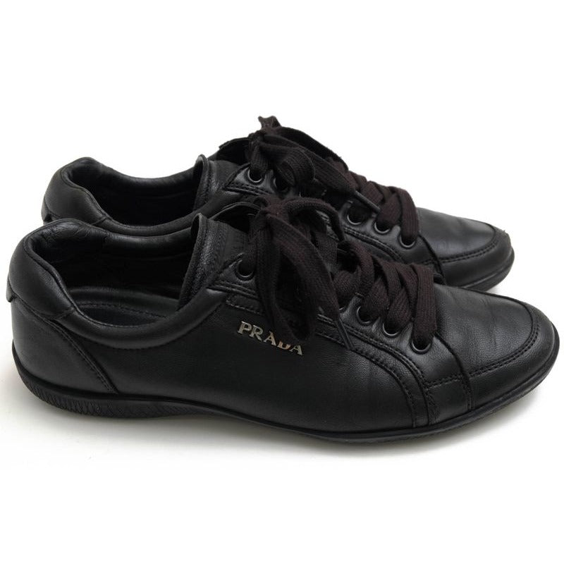 Prada Shoes Sneakers Low Cut Women Leather Black 3 E5620 — view 2