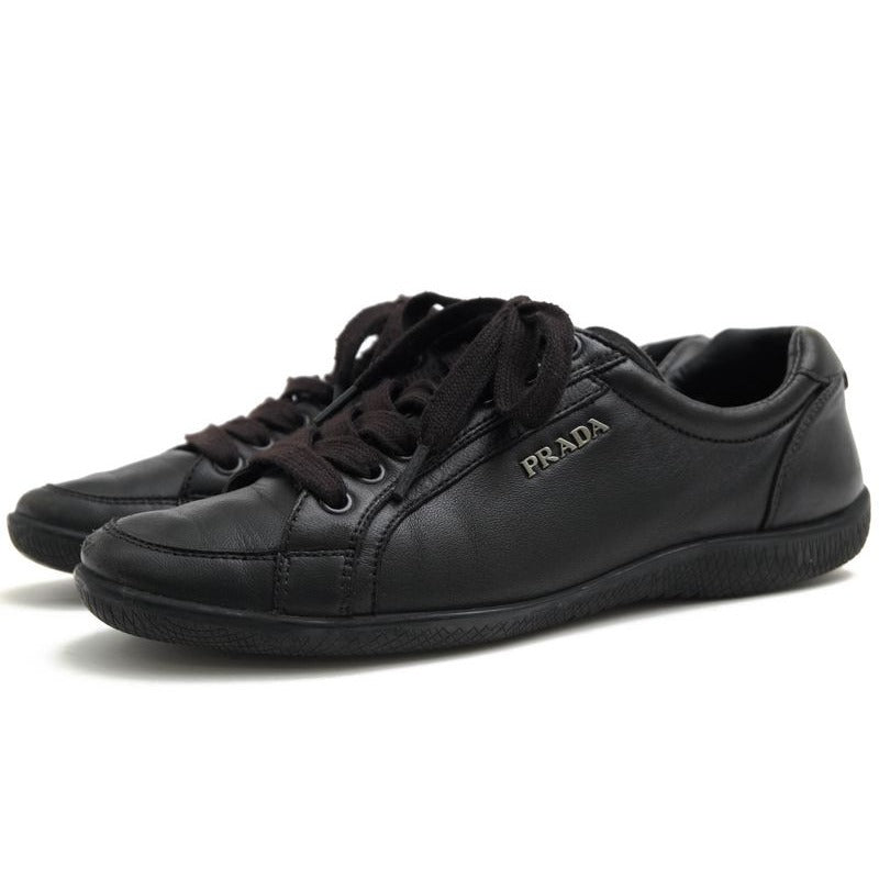 Prada Shoes Sneakers Low Cut Women Leather Black 3 E5620