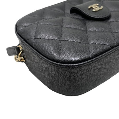 Chanel Shoulder Bag Chain Wallet Matelasse Caviar Skin Coco Mark Black Gold