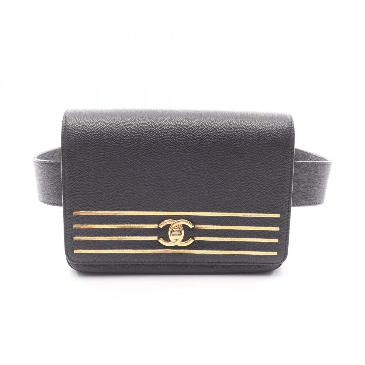 Chanel Waist Bag CC Logo Black Gold Calf