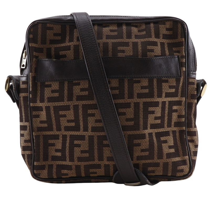 Fendi Zucca Nylon Canvas Brown Women Shoulder Bag
