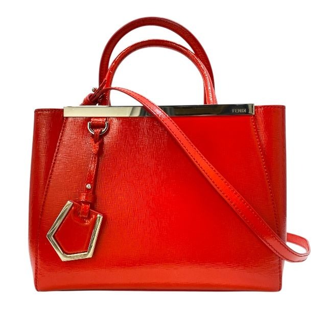 Fendi 8 Q 2-way Petite Toujours Tote Leather Enamel Red