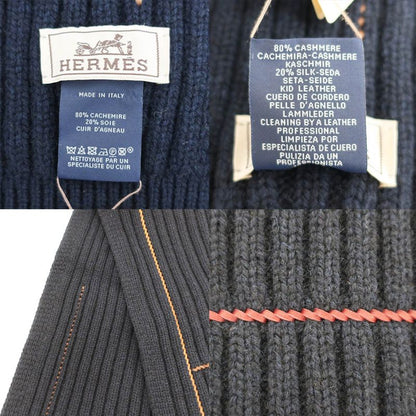 Hermes Muffler-h Torsade Cuir Navy-style Cashmere Silk Clothing