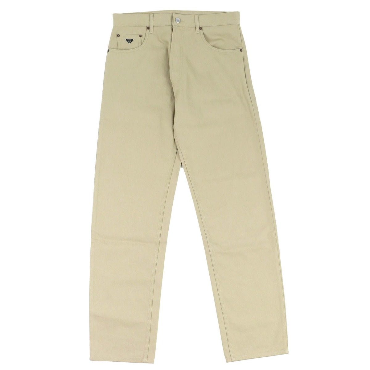 Prada Cotton 100% Triangle Logo Plate 5 Pockets Button Fly Denim Pants Beige 32