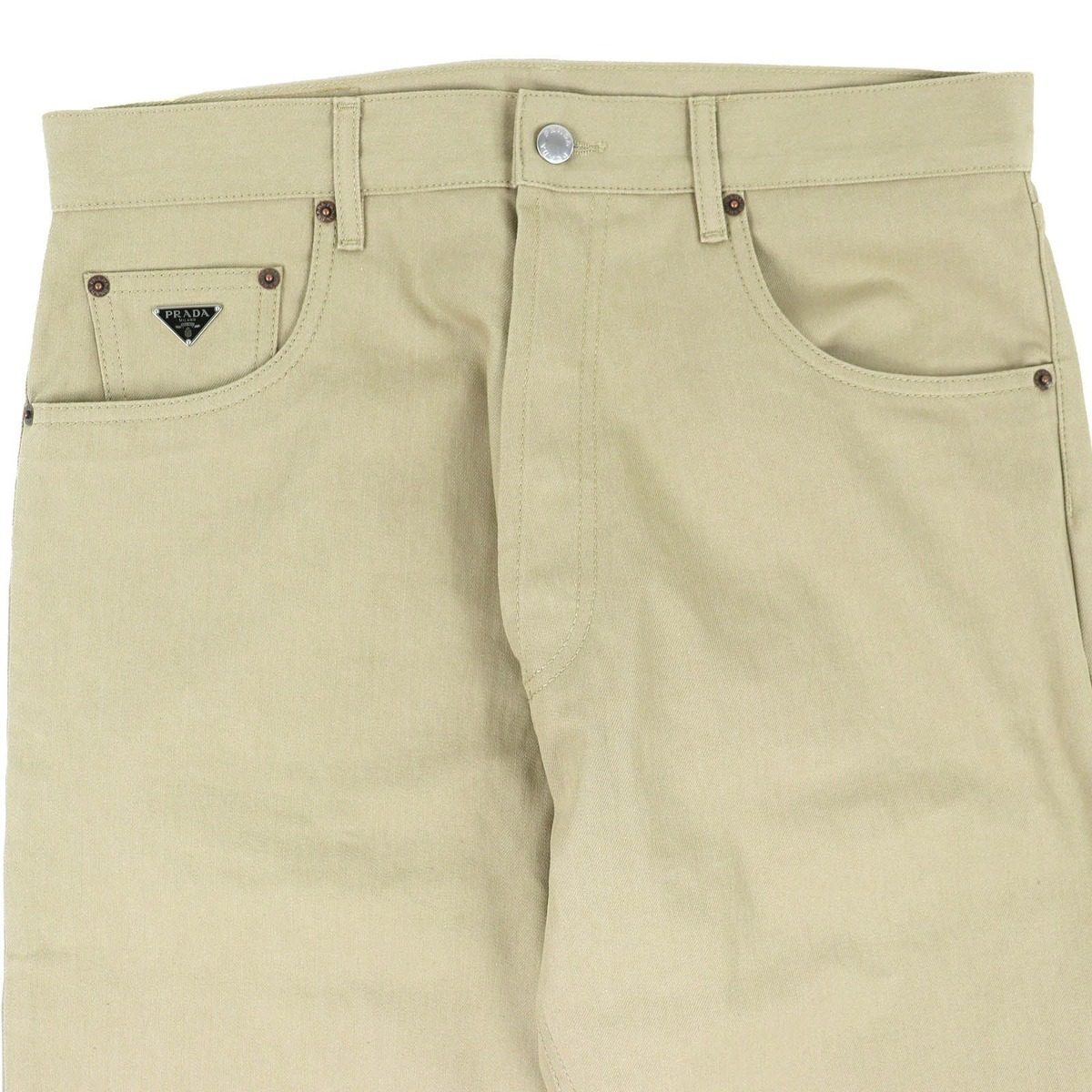 Prada Cotton 100% Triangle Logo Plate 5 Pockets Button Fly Denim Pants Beige 32 — view 3