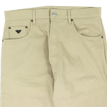 Prada Cotton 100% Triangle Logo Plate 5 Pockets Button Fly Denim Pants Beige 32 — view 3