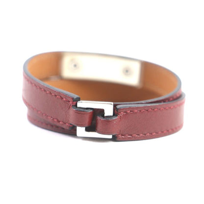  Hermes Collierd Chien Leather Silver Hardware 2strand Bracelet Red Brown S O