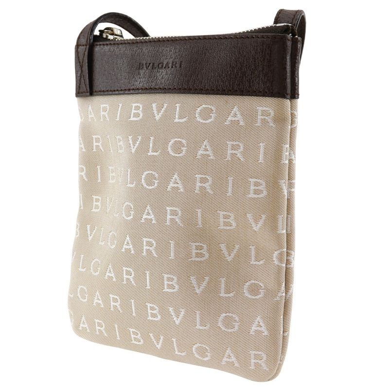 Bvlgari Bulgari Logomania Pochette Canvas And Leather Beige Unisex Shoulder Bag