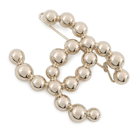 Chanel Hair Clip CC Logo Barrette Metal Champagne