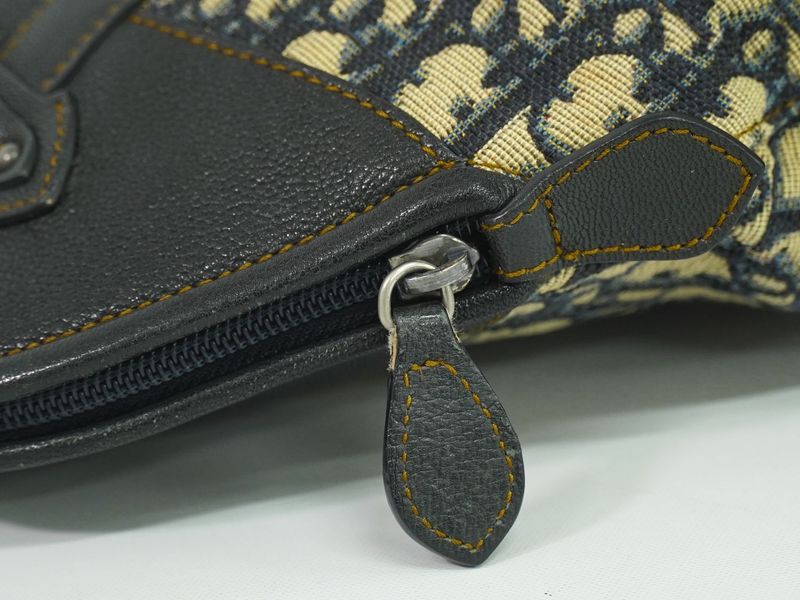 Authentic Christian DIOR Trotter Handbag Canvas Navy Trotter Bag Pre-owned