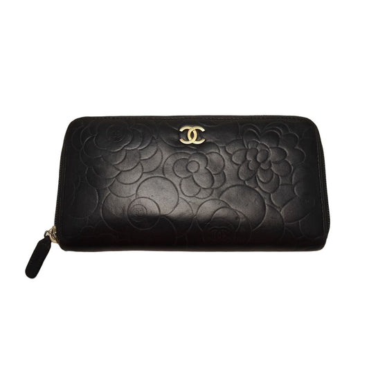 Chanel Camellia Lambskin Zip Around Wallet