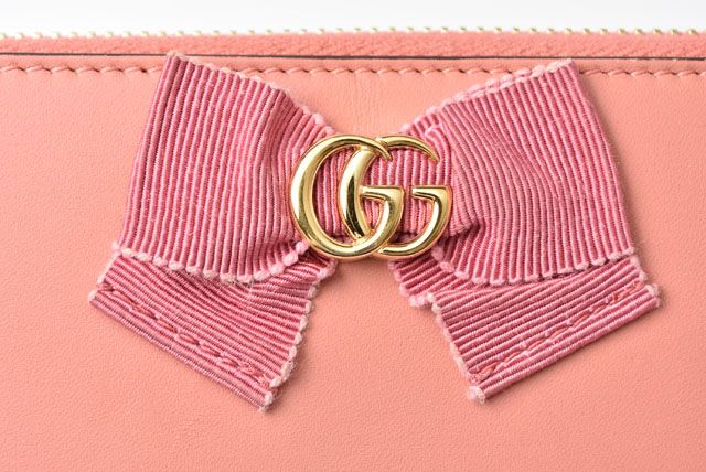 Unused Gucci Wallet Long Wallet Round Zipper GG Marmont Ribbon Pink 435819