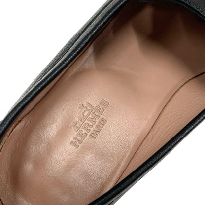 Hermes Paris Loafers Shoes Leather Black Silver Moccasins Flat Shoes Hhardware