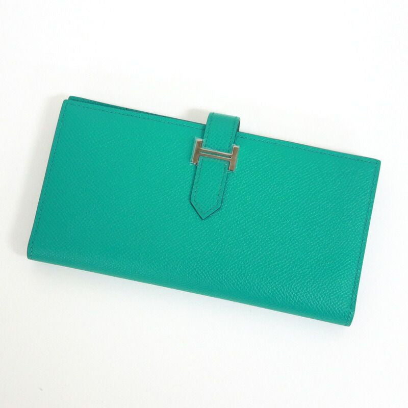 Hermes Bearn Souffle Bifold Wallet Epsom Vert Jade Silver
