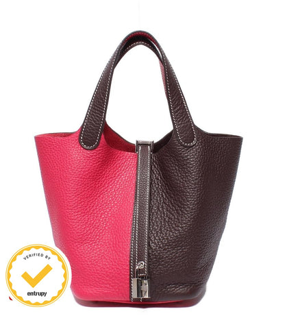 Hermes Handbag Silver Taurillon Clemence Picotin Lock PM Kazak