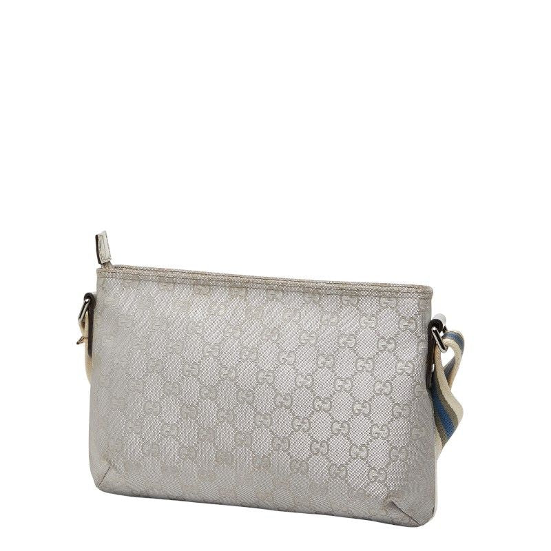 Gucci GG Canvas Sherry Line Crossbody Shoulder Bag 189749 Silver Canvas Leather