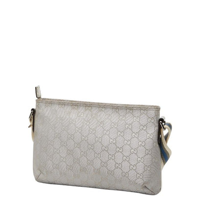 Gucci GG Canvas Sherry Line Crossbody Shoulder Bag 189749 Silver Canvas Leather