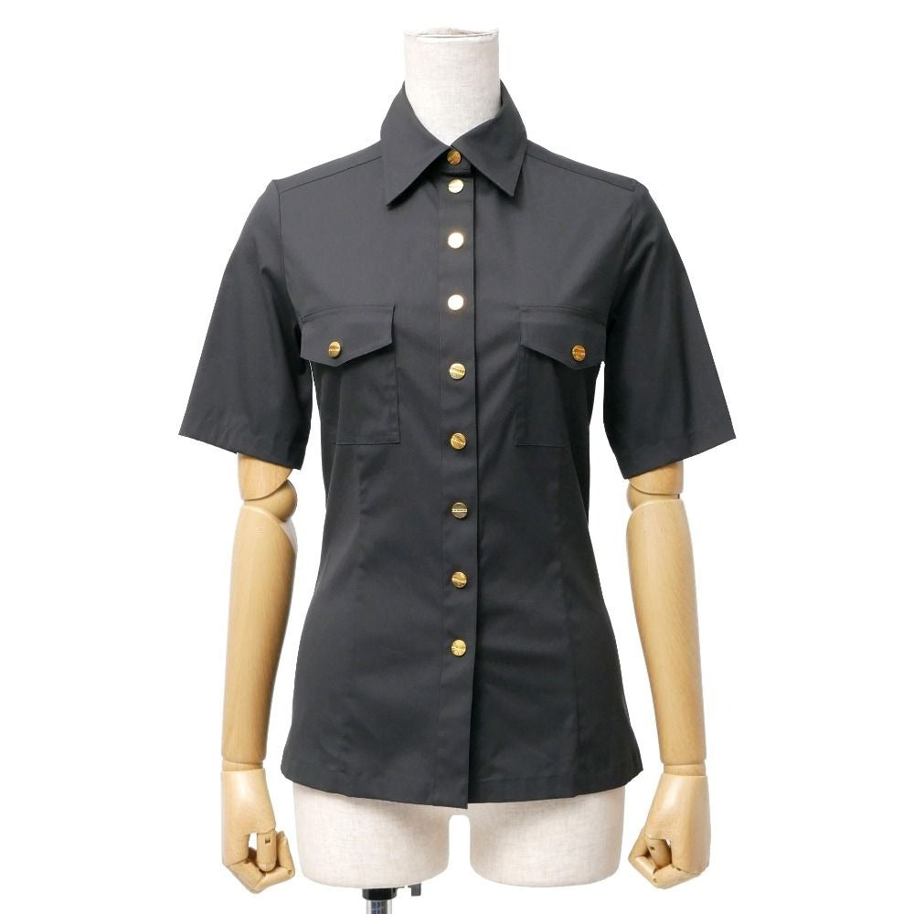 Celine Short Sleeve Shirt 34 Gold Logo Button Black