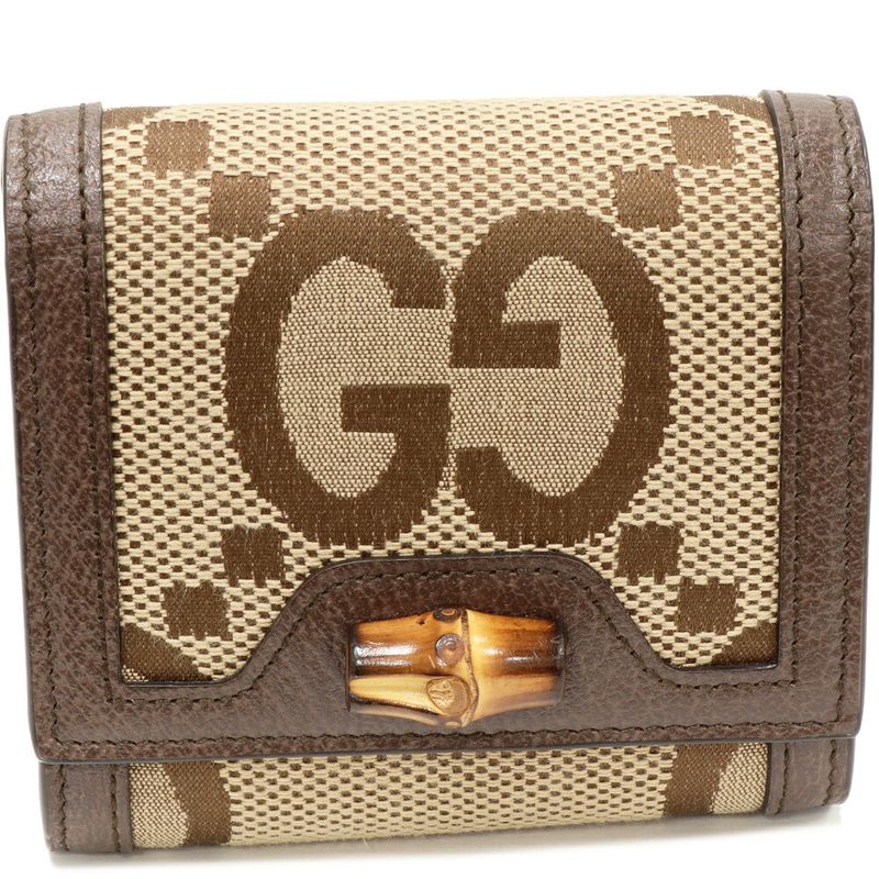 Gucci Bifold Wallet With Coin Purse Jumbo GG Bamboo Diana Compact Wallet In