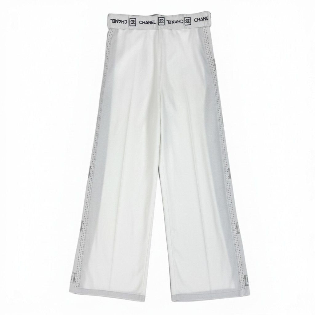 Chanel Wide Knit Pants Logo Side