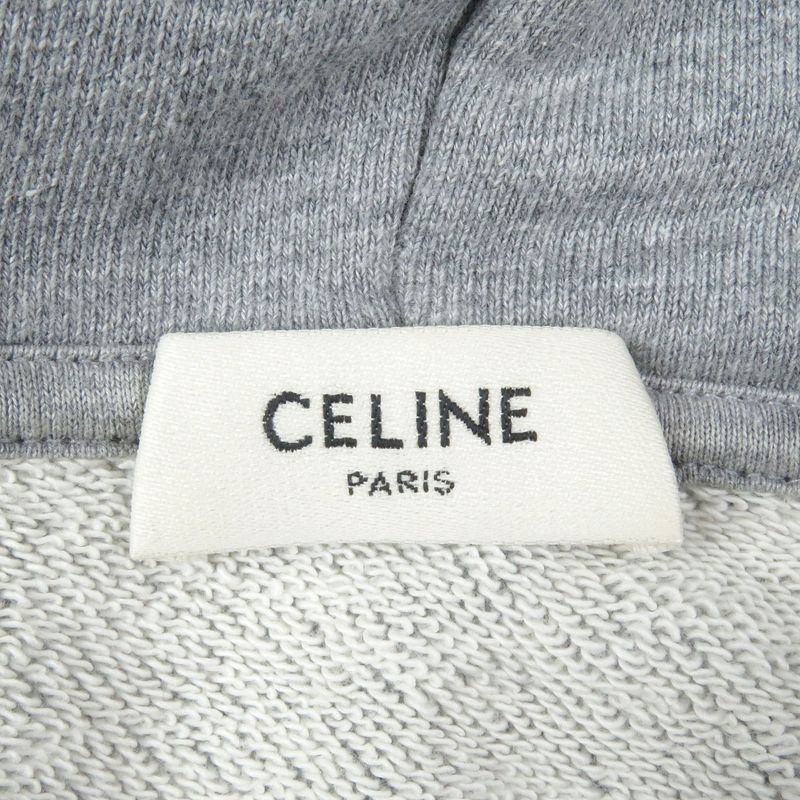 Celine 2y321670q 100% Cotton Logo Print Loose Hoodie Pullover Hoodie Grey XL
