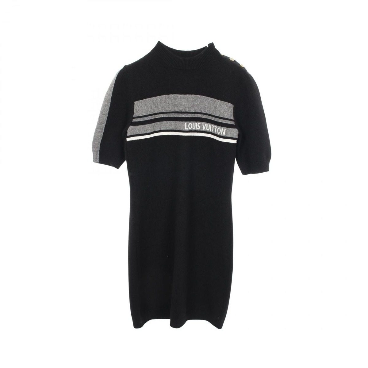 Louis Vuitton Dress LV Intarsia Short Sleeve Black Knit Sweater